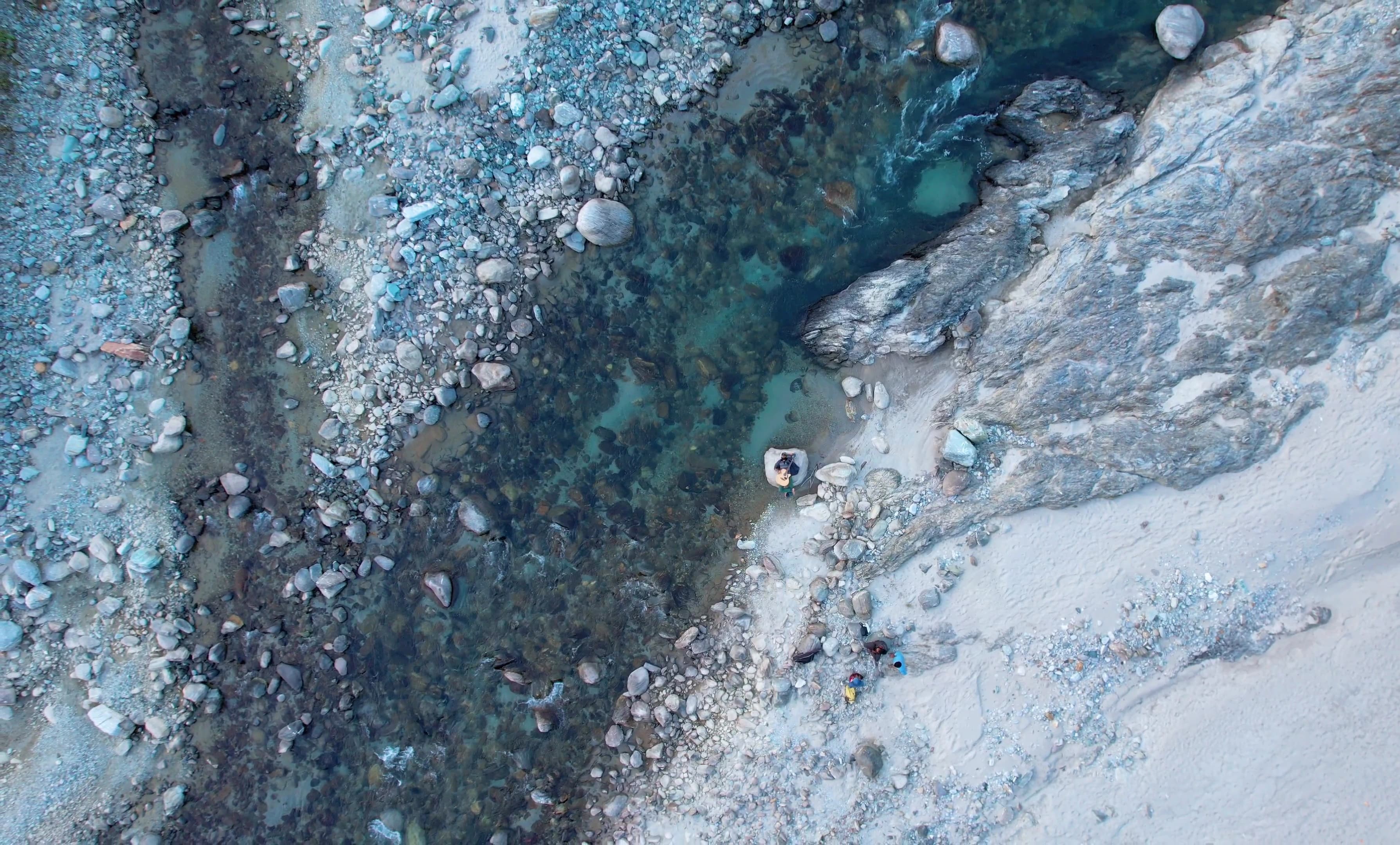 Drone view of the Dovan confluence of the Ghis and Nimbong rivers